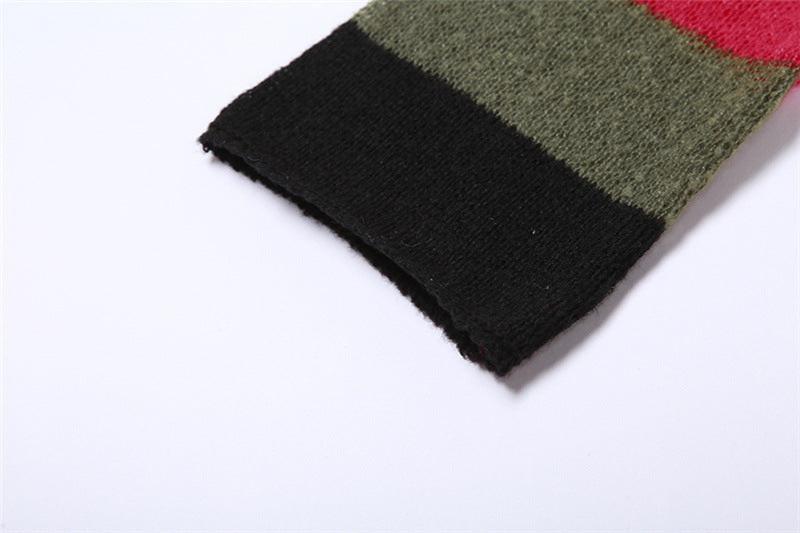 Autumn Women's Casual Contrast Color Knitting Round Neck Street Trendy Long Sleeve Tops For Women 16