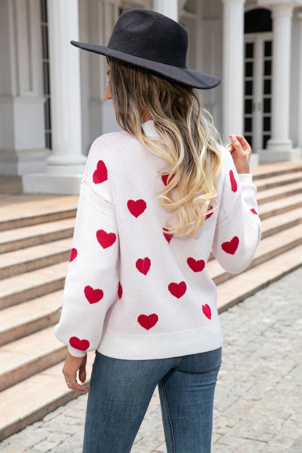 Women's Valentine's Day Sweater Heart Print Knitting Shirt 8
