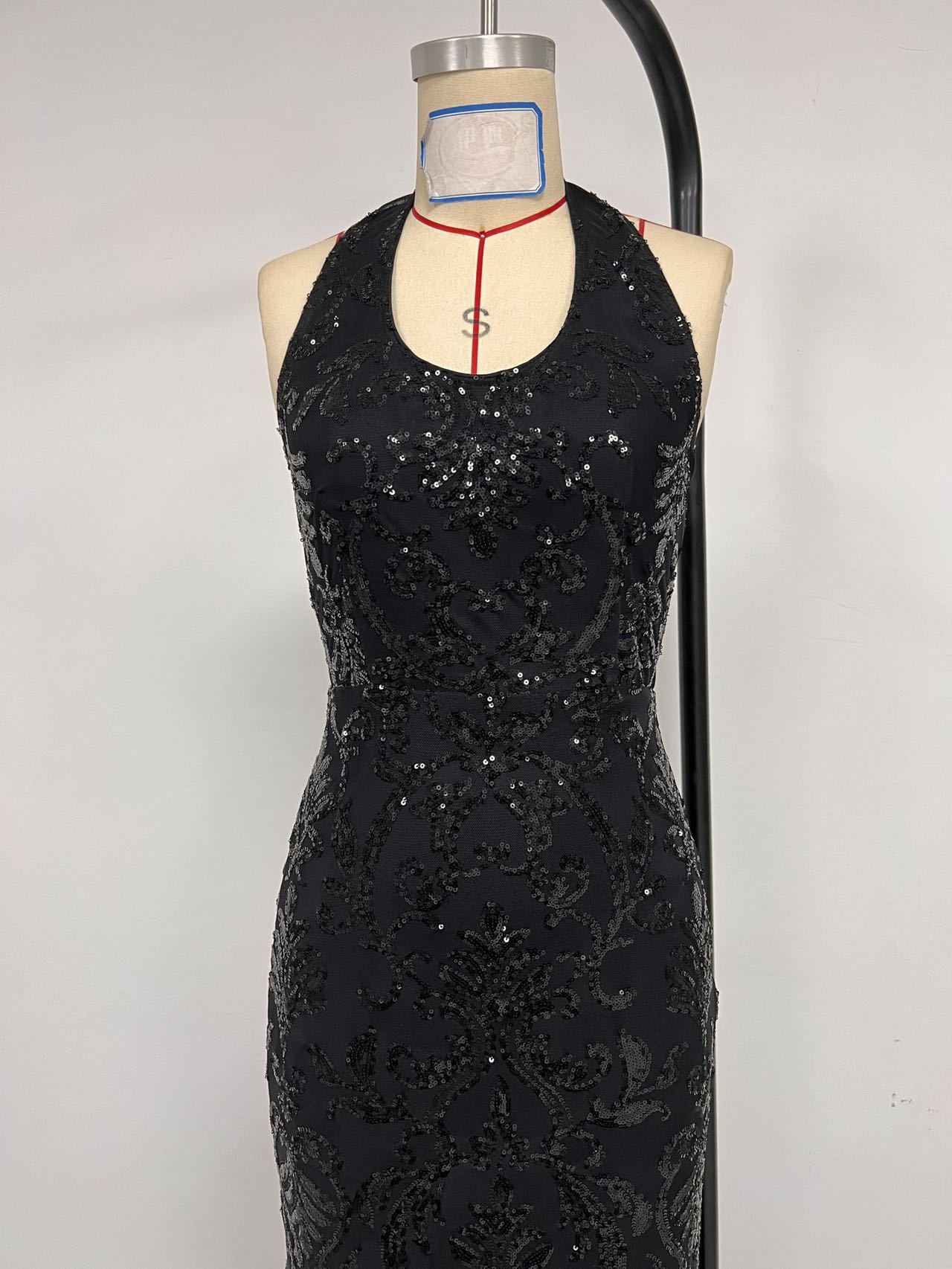 Women's Sexy Halter Neck Sequin Dress Fashion Long Gown 8