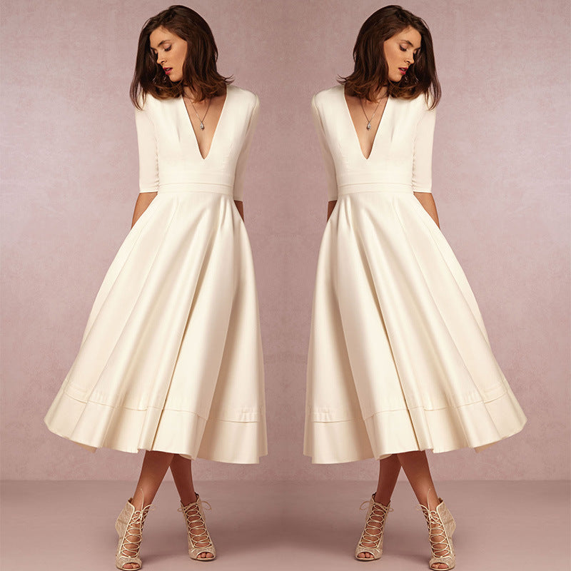 Women Sexy V-Neck Half-Sleeve Dress