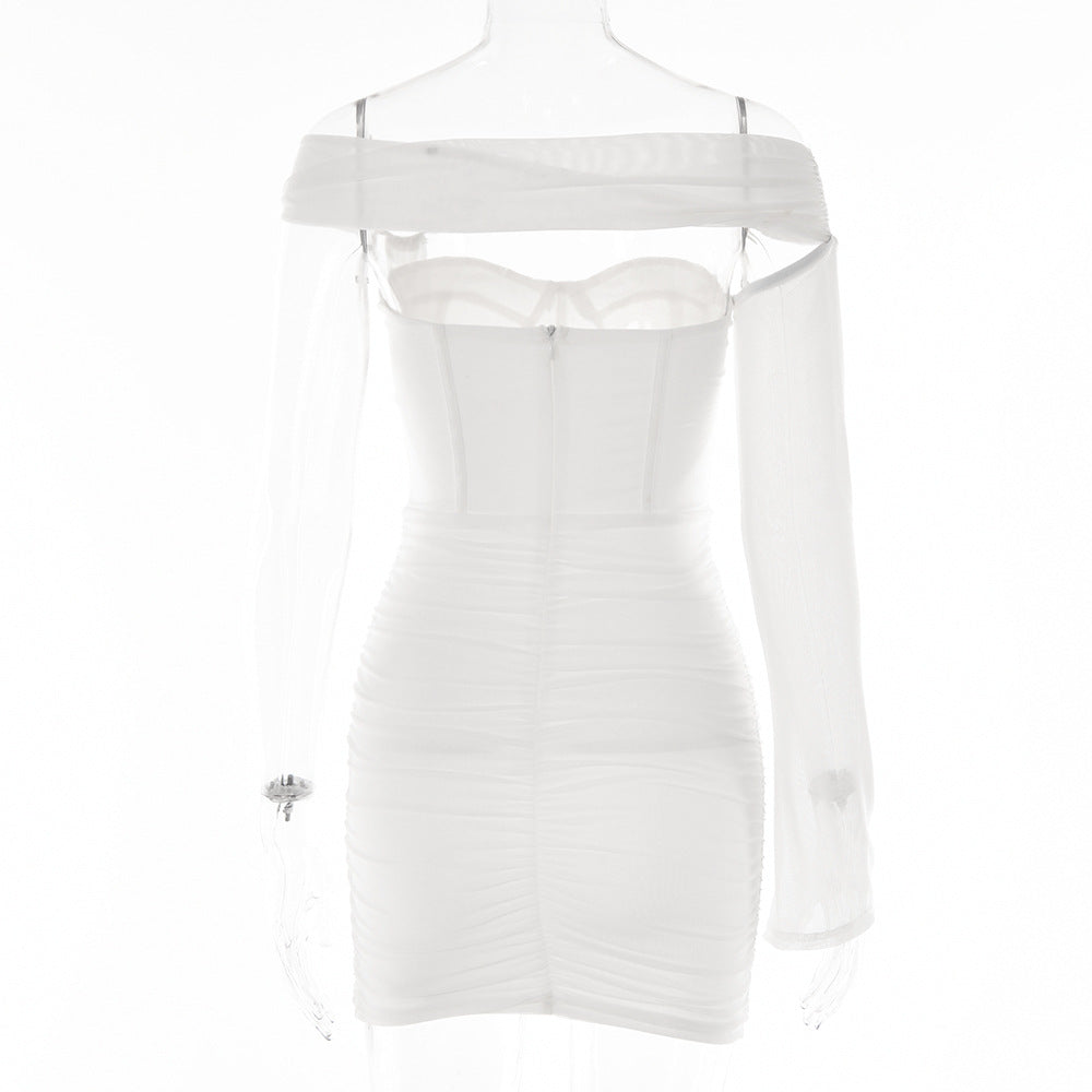 Women Sexy One Shoulder Sleeve Backless Strapless Dress 23