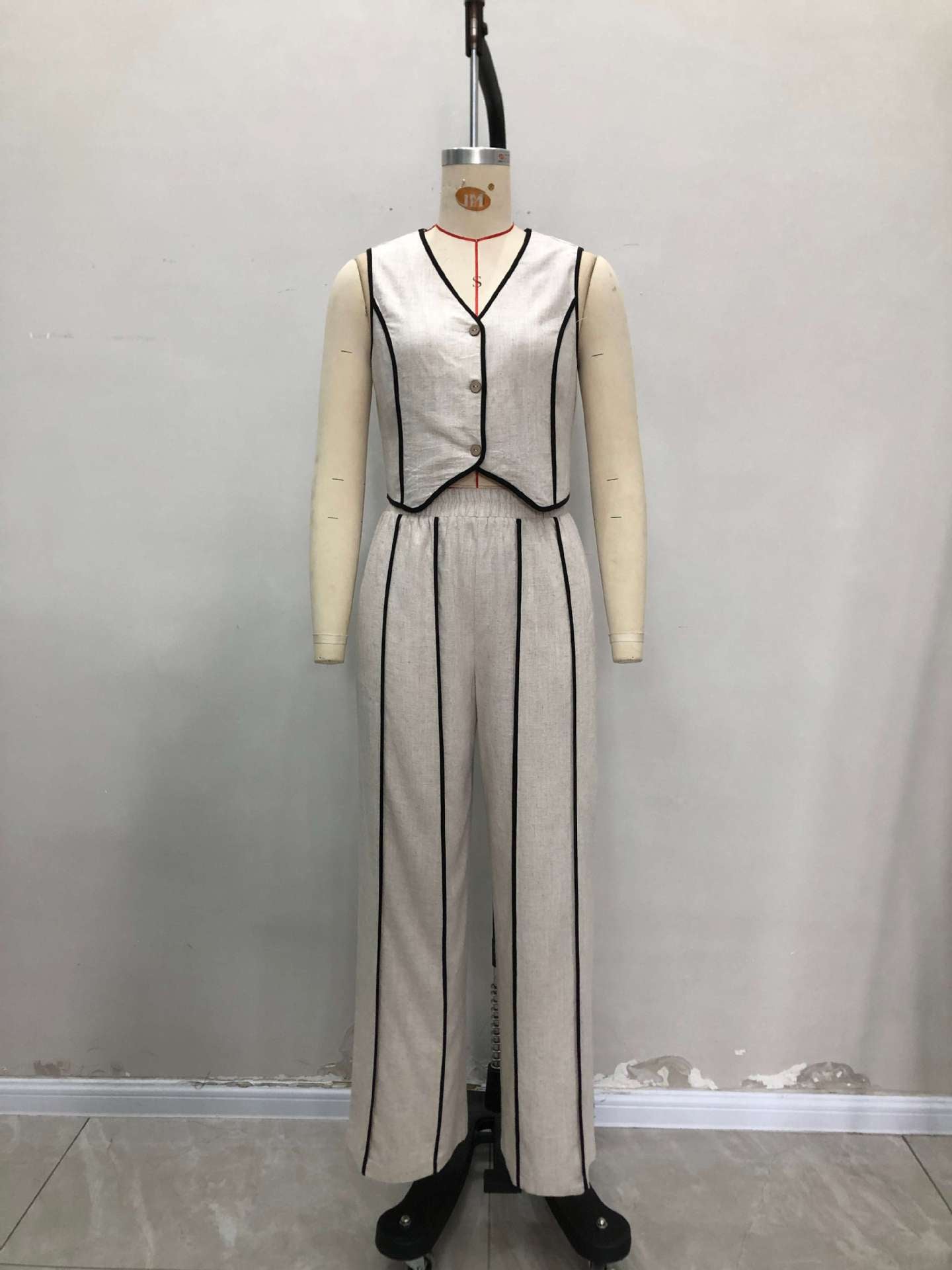 Spring Summer Women's Striped Sleeveless Vest & Loose Wide-Leg Trousers Two-Piece Set 4