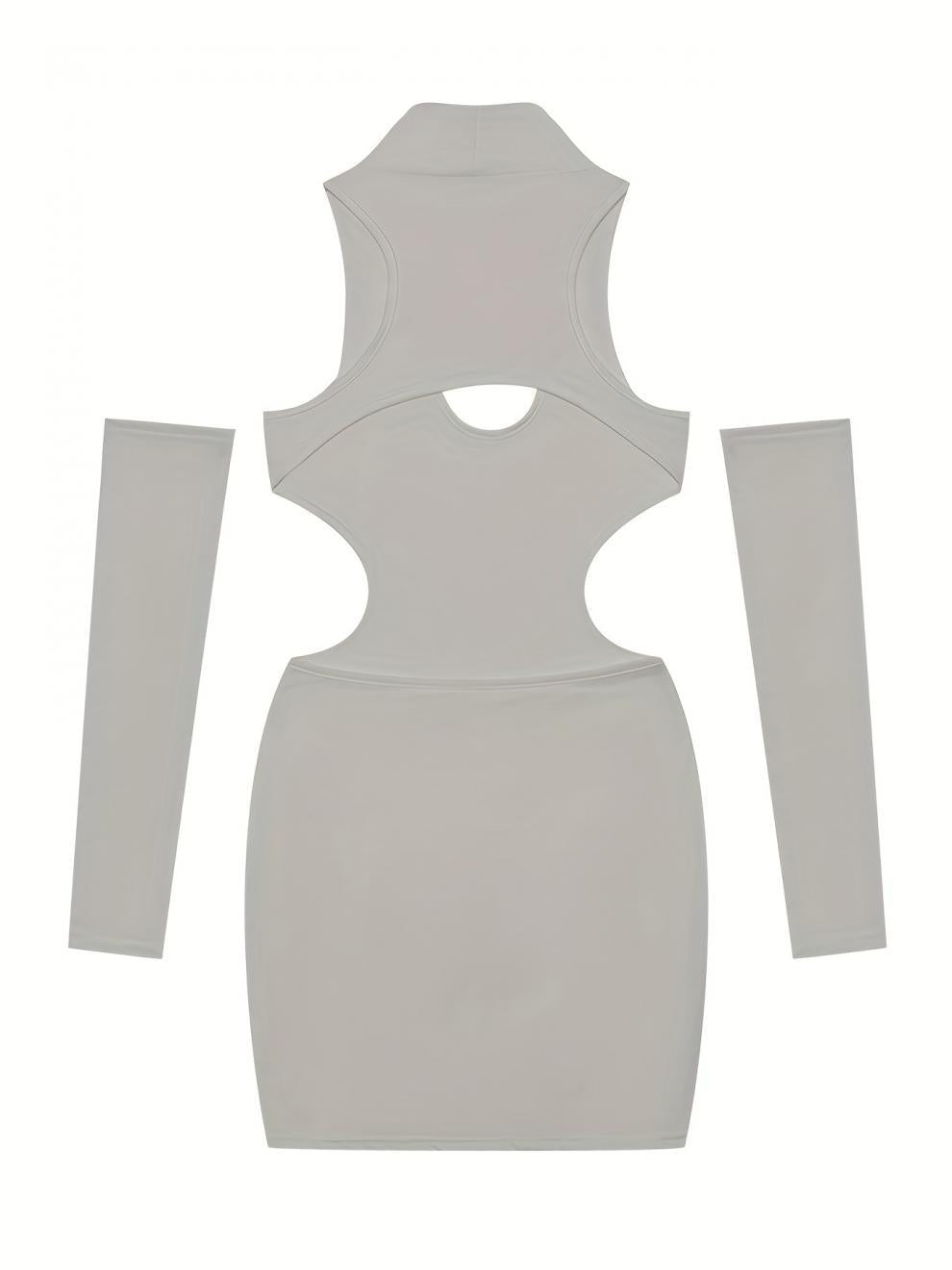 Women Solid Sexy Hollow Halter Neck Bodycon Dress 30