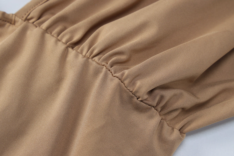 Ladies Summer Fashion Sexy Deep V Low Back Pleated Slit Dress 16