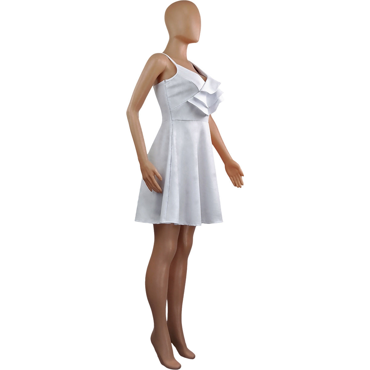 Women's Summer Solid Color Sexy Low Back Ruffle Strap Dress 7