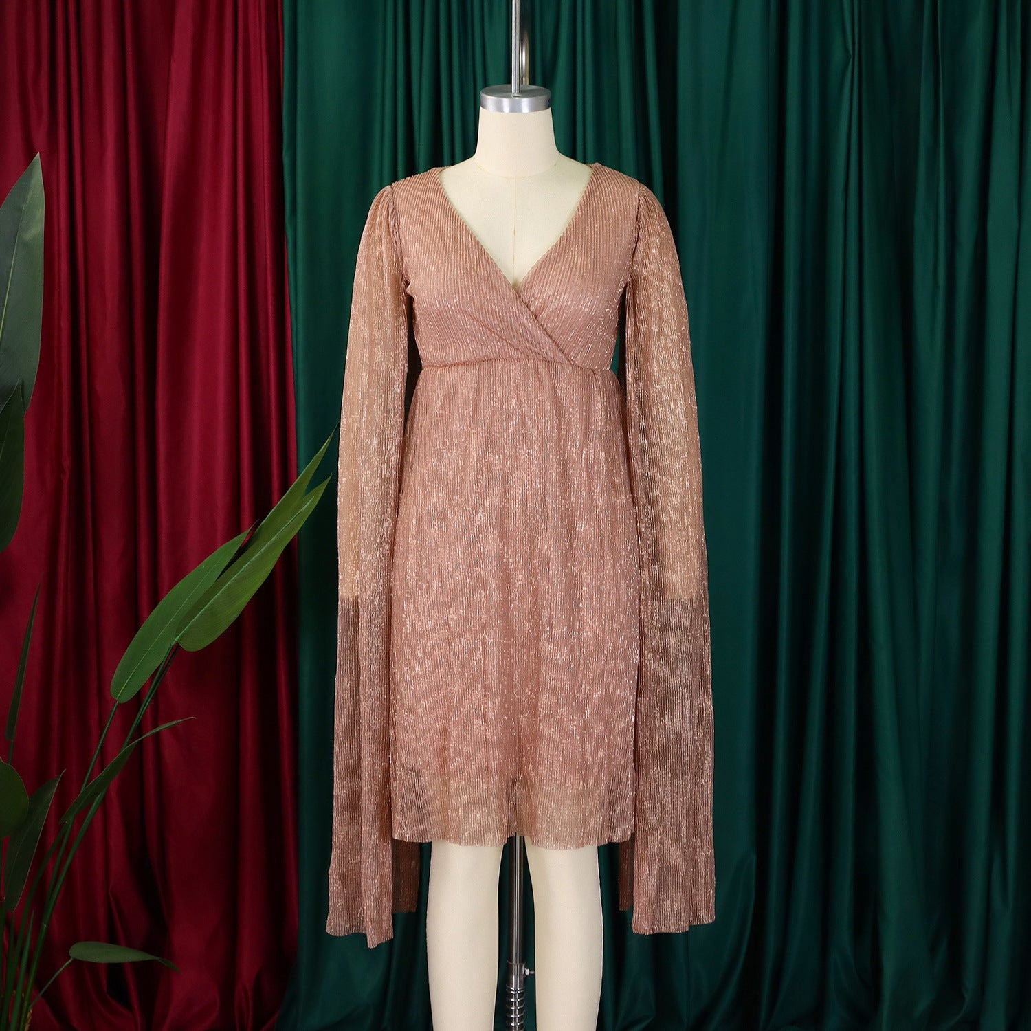 Women's Winter Fashion Chic Elegant V-Neck Long Sleeve Africa Evening Dress 12