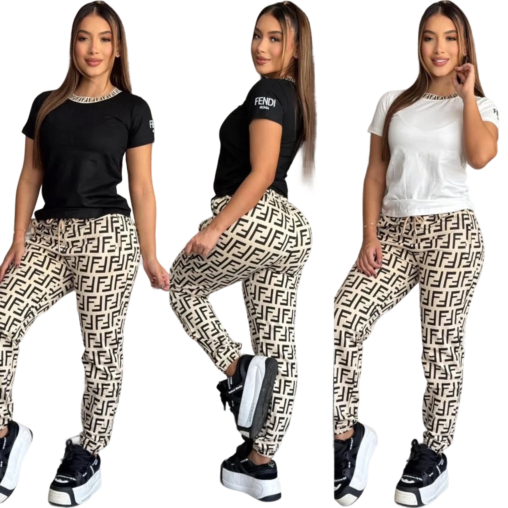 Summer/Autumn Short-Sleeve Trendy Print Casual STwo-Piece Pants Set 6