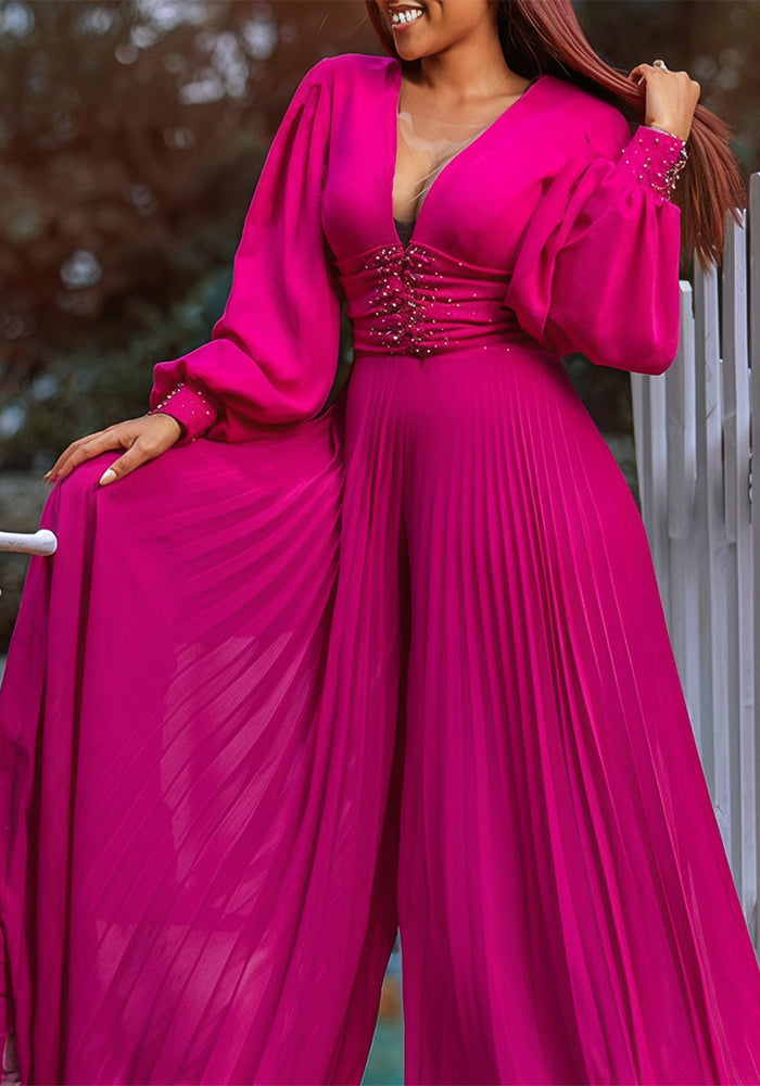 Plus Size Beaded Fashion Casual Loose Wide Leg African Jumpsuit