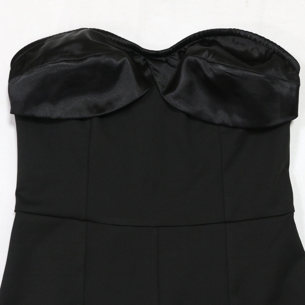 Women sexy Strapless Solid pleated lace Jumpsuit 13