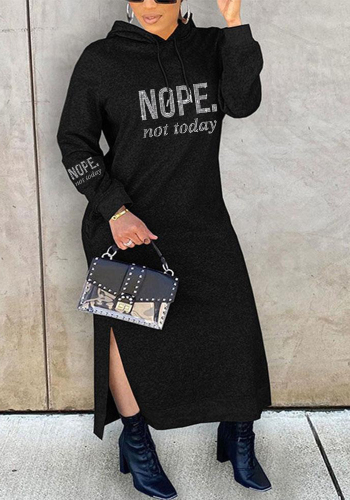 Plus Size Women Beaded Hooded Long Sleeve Dress