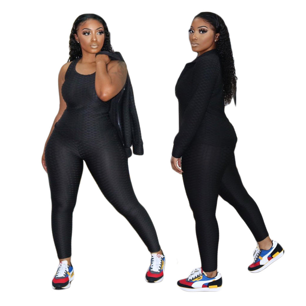 Autumn Winter Women's Sexy Home Workout Three-Piece Butt Lifting Yoga Set 6