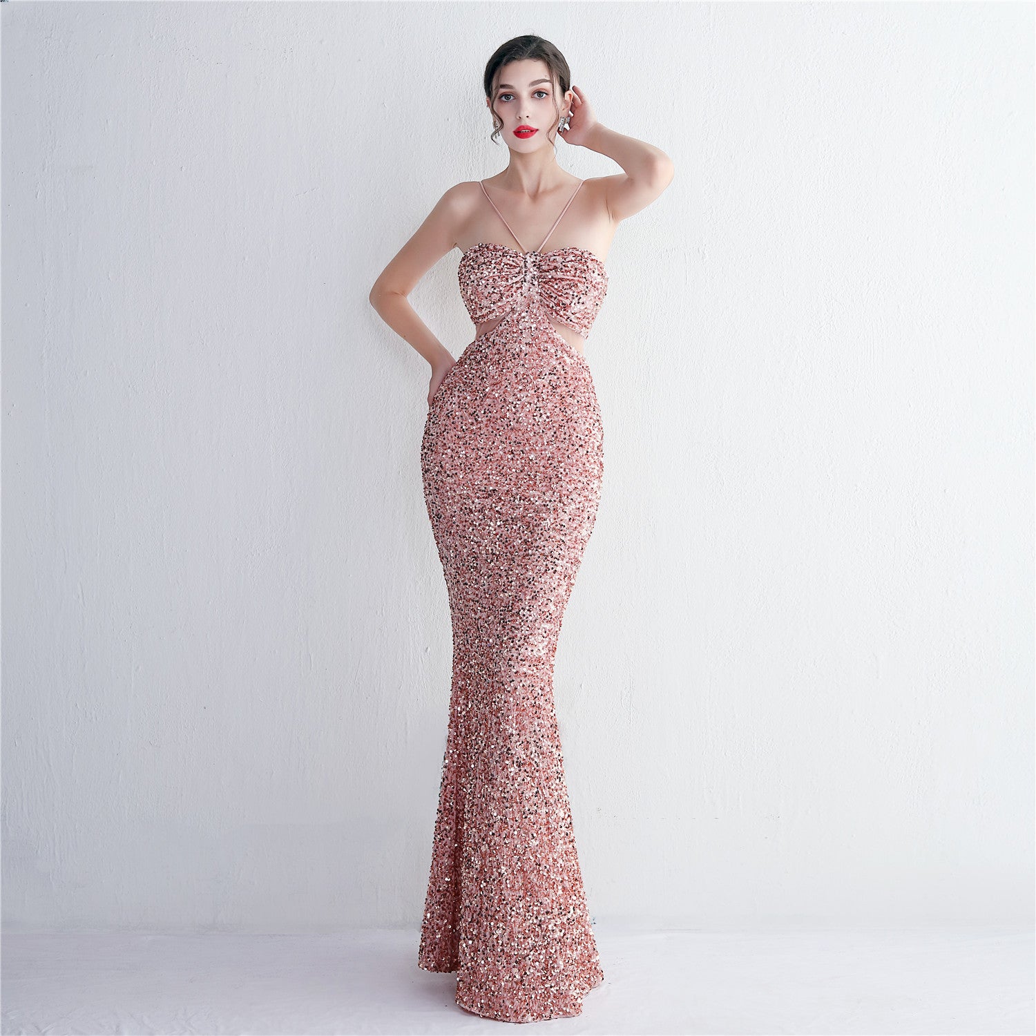 Velvet Sequin Sling Sequin Long Formal Party Slim Evening Dress 8