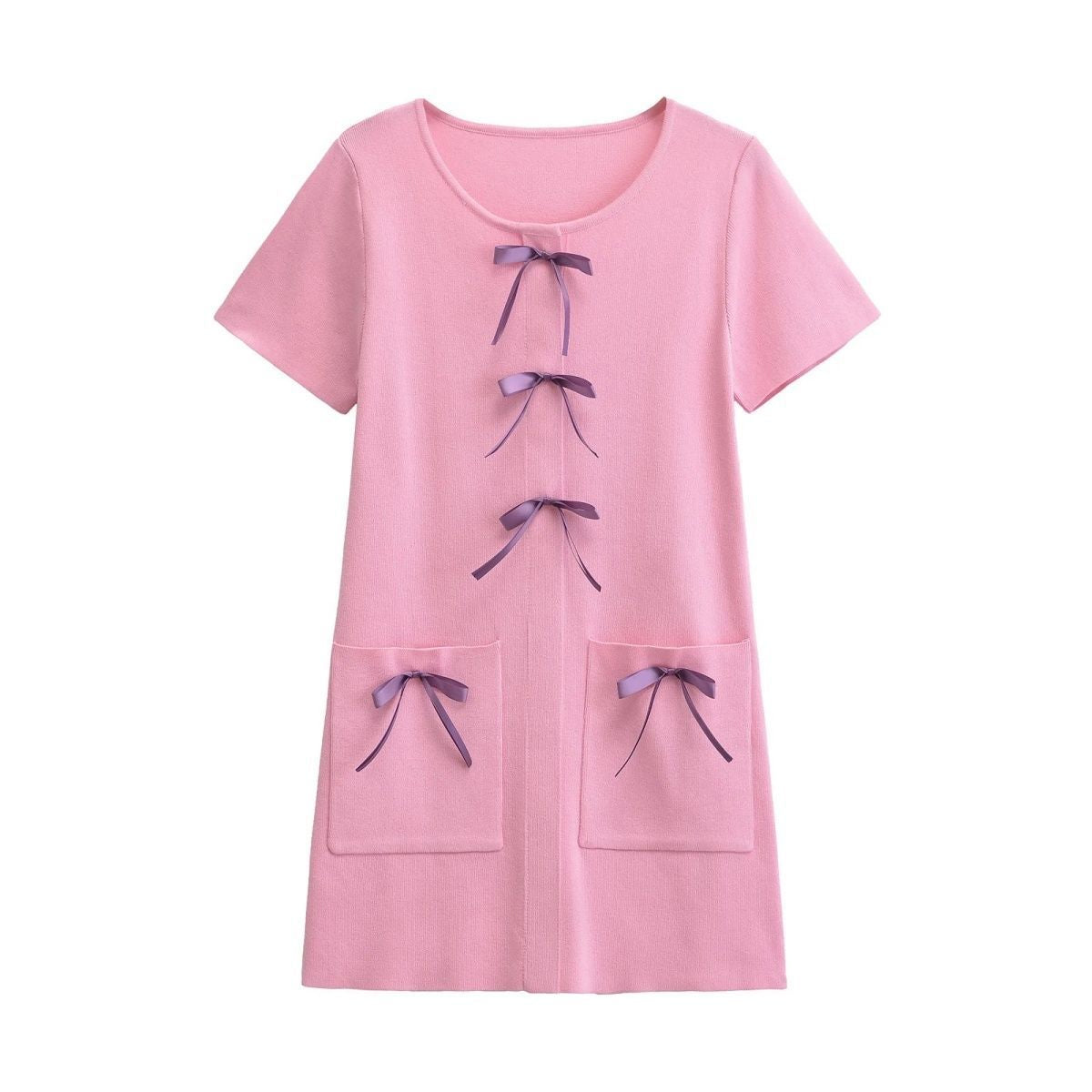 Women's Bow-Decorated Round-Neck Slim Knitting Dress 4