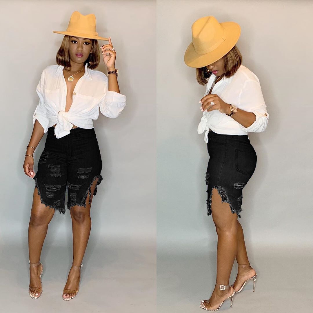 Distressed Denim Knee-Length Shorts 5