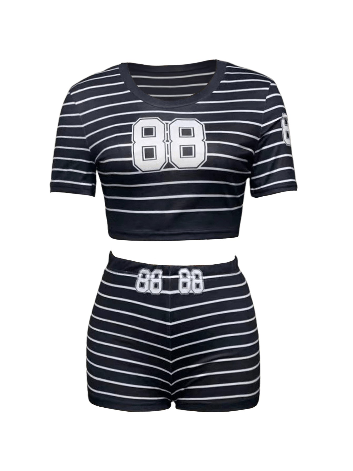 Women striped digital print top and shorts two-piece set 6