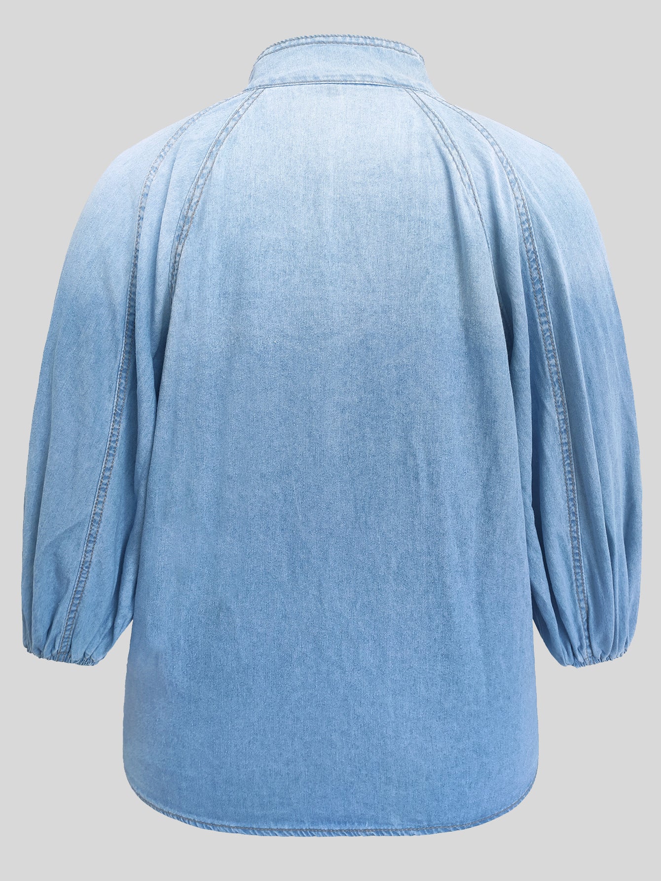 Spring And Autumn Light Blue Five-Point Sleeve Puff Sleeve Pullover Denim Top 6