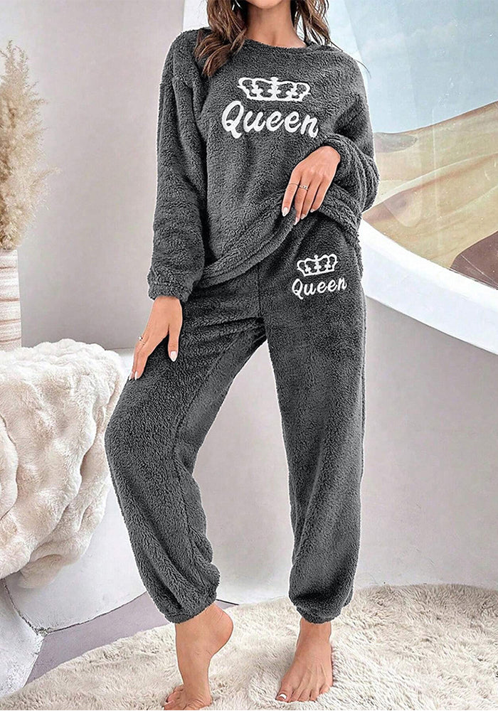 Autumn Winter Fleece Plus Size Two Piece Pajamas Ladies' Home Wear