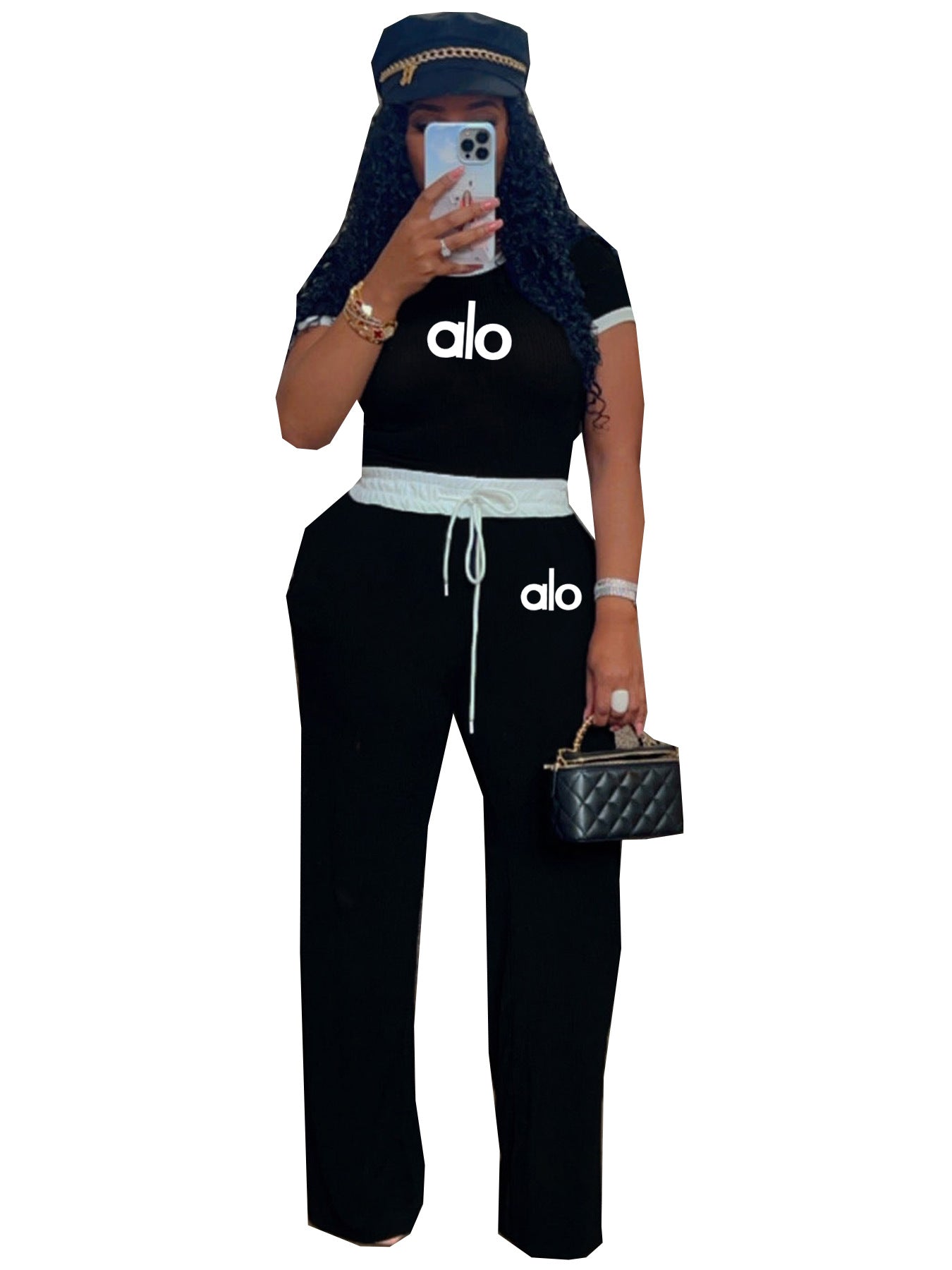 Women's Casual Street Rib Contrast Round Neck Short-Sleeve Two-Piece Pants Set 12