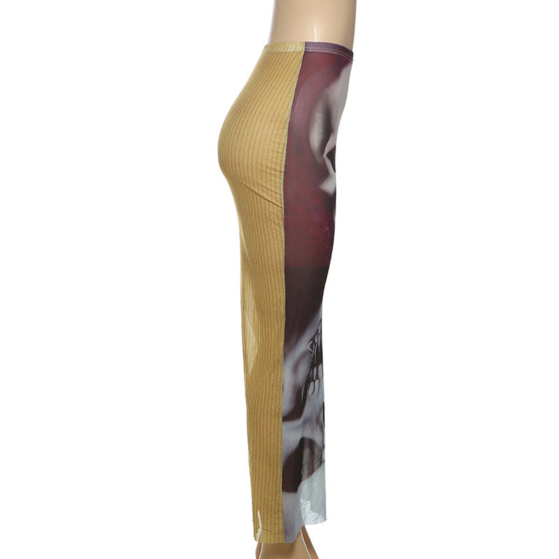 Women Winter Street Mesh Print Bodycon Skirt 7