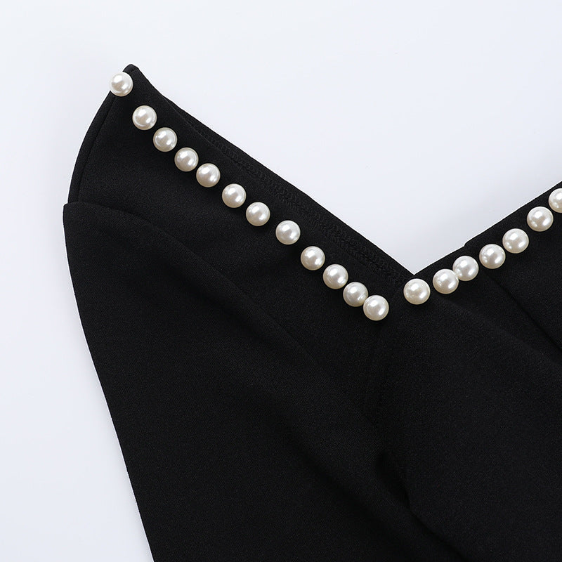 Women autumn Pearl Square Neck Bodycon Dress 18