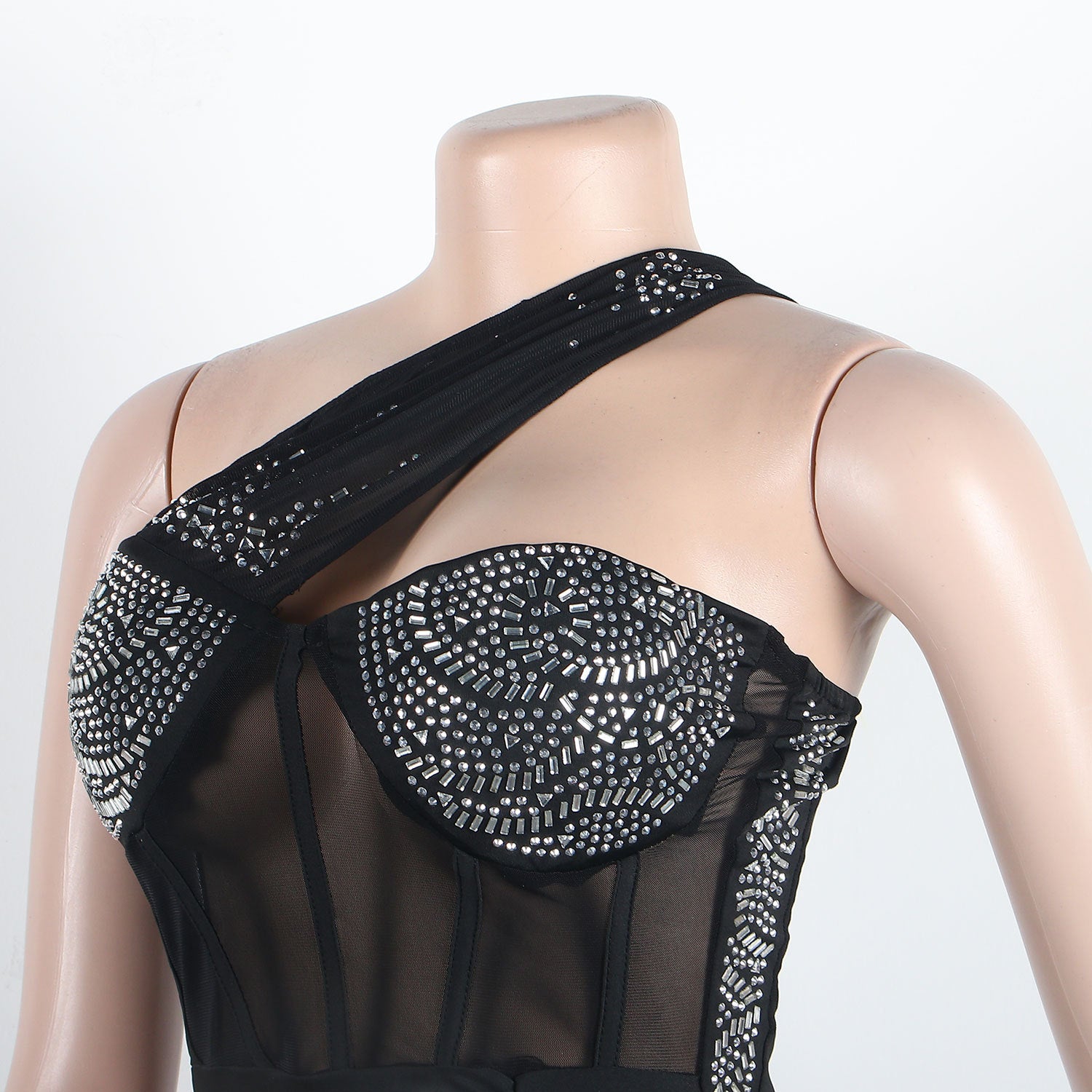 Sexy Slim Beaded Slash Shoulder Bodycon Dress 12