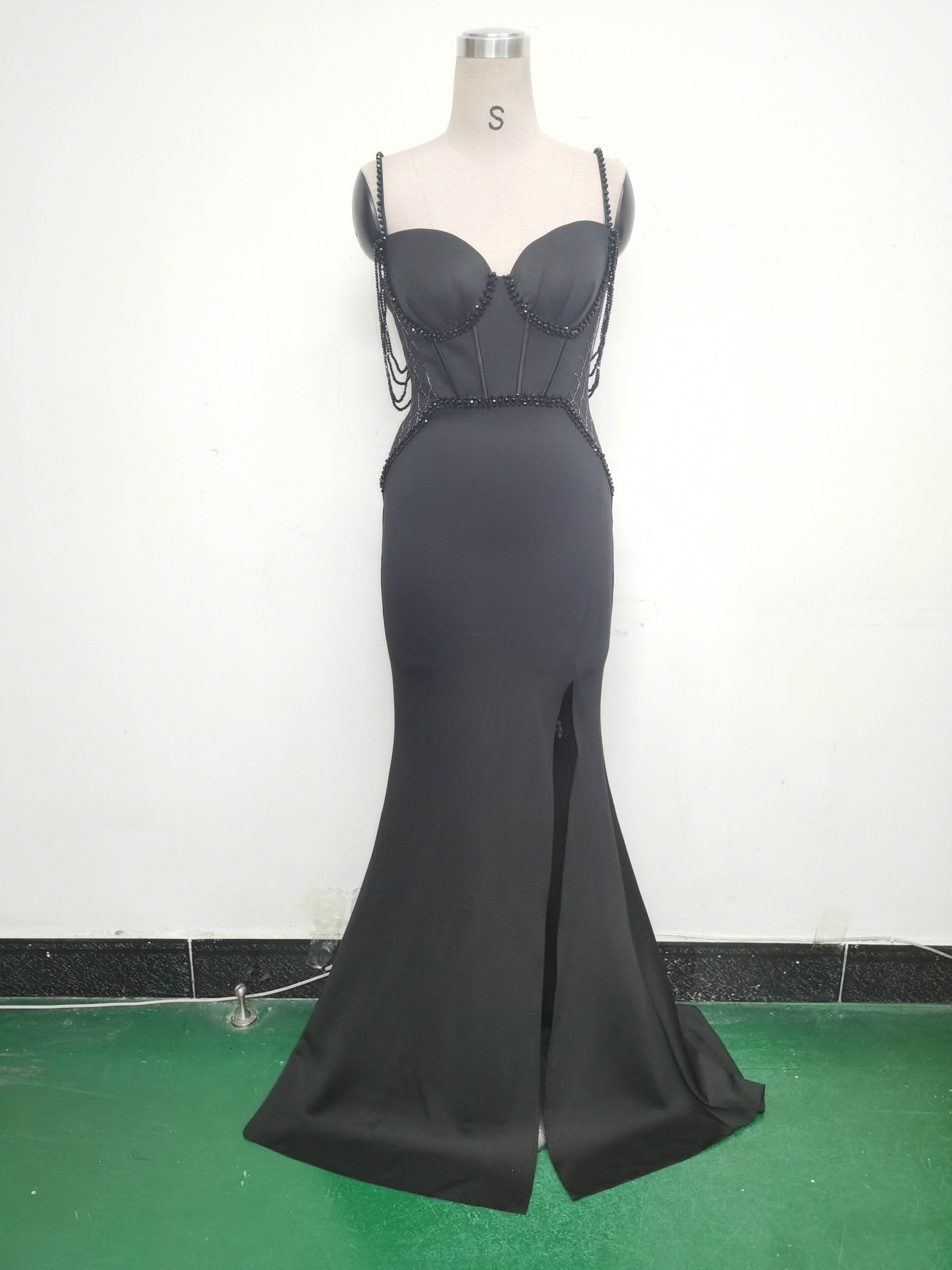 Women lace mesh herringbone Lace-Up beaded Formal Party evening dress 37