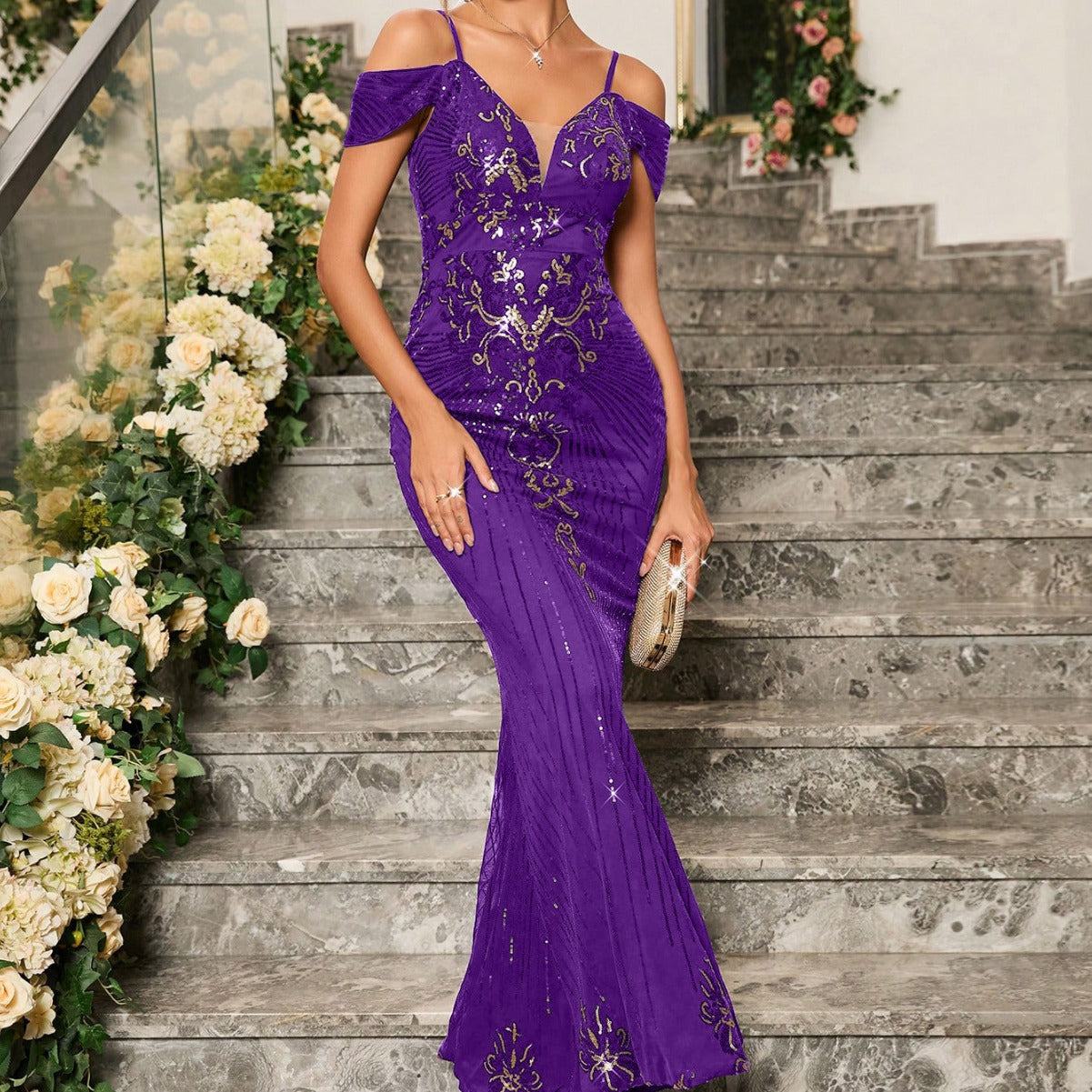 Women off-shoulder summer sequined evening dress 7