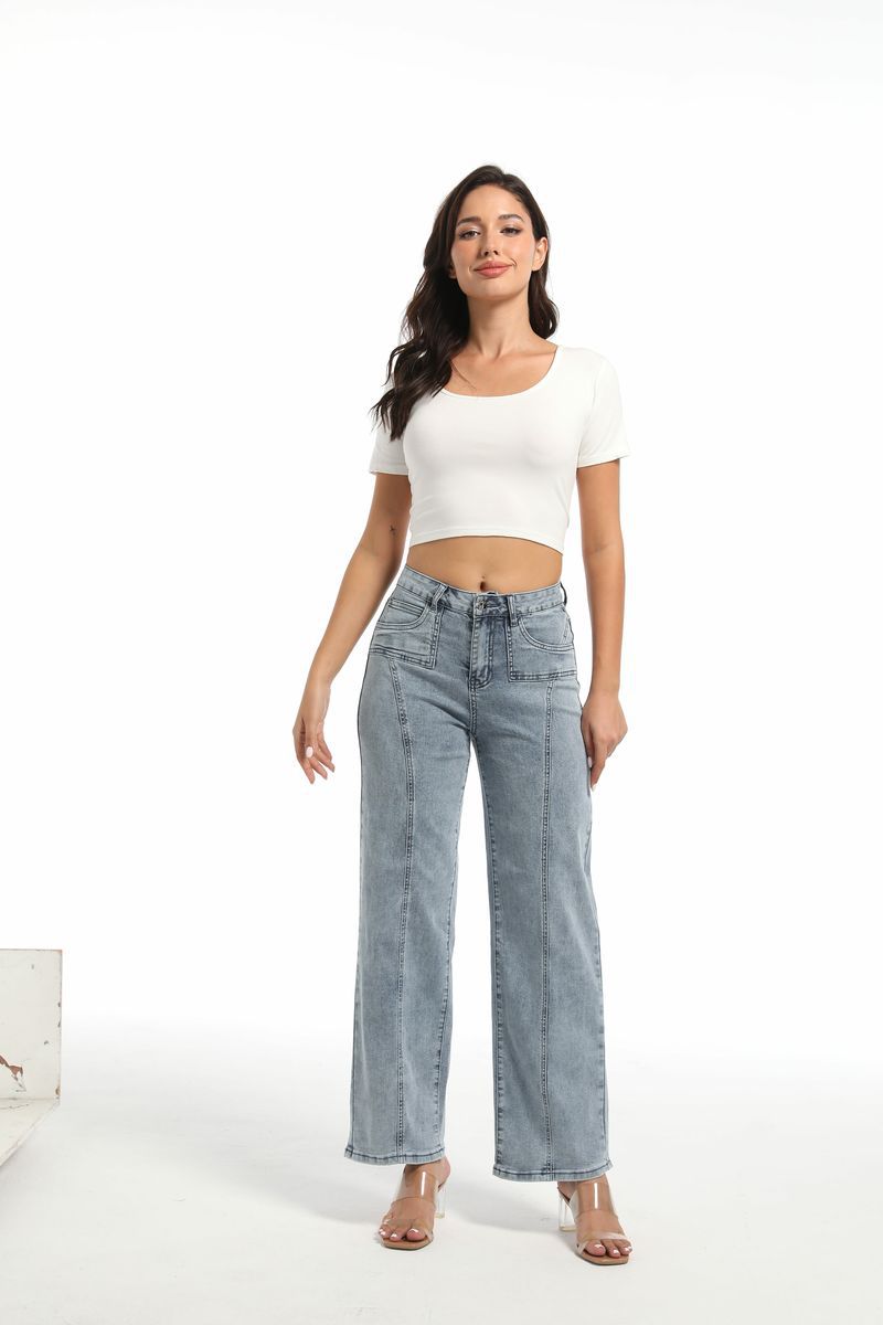 Women Casual retro blue denim trousers 7
