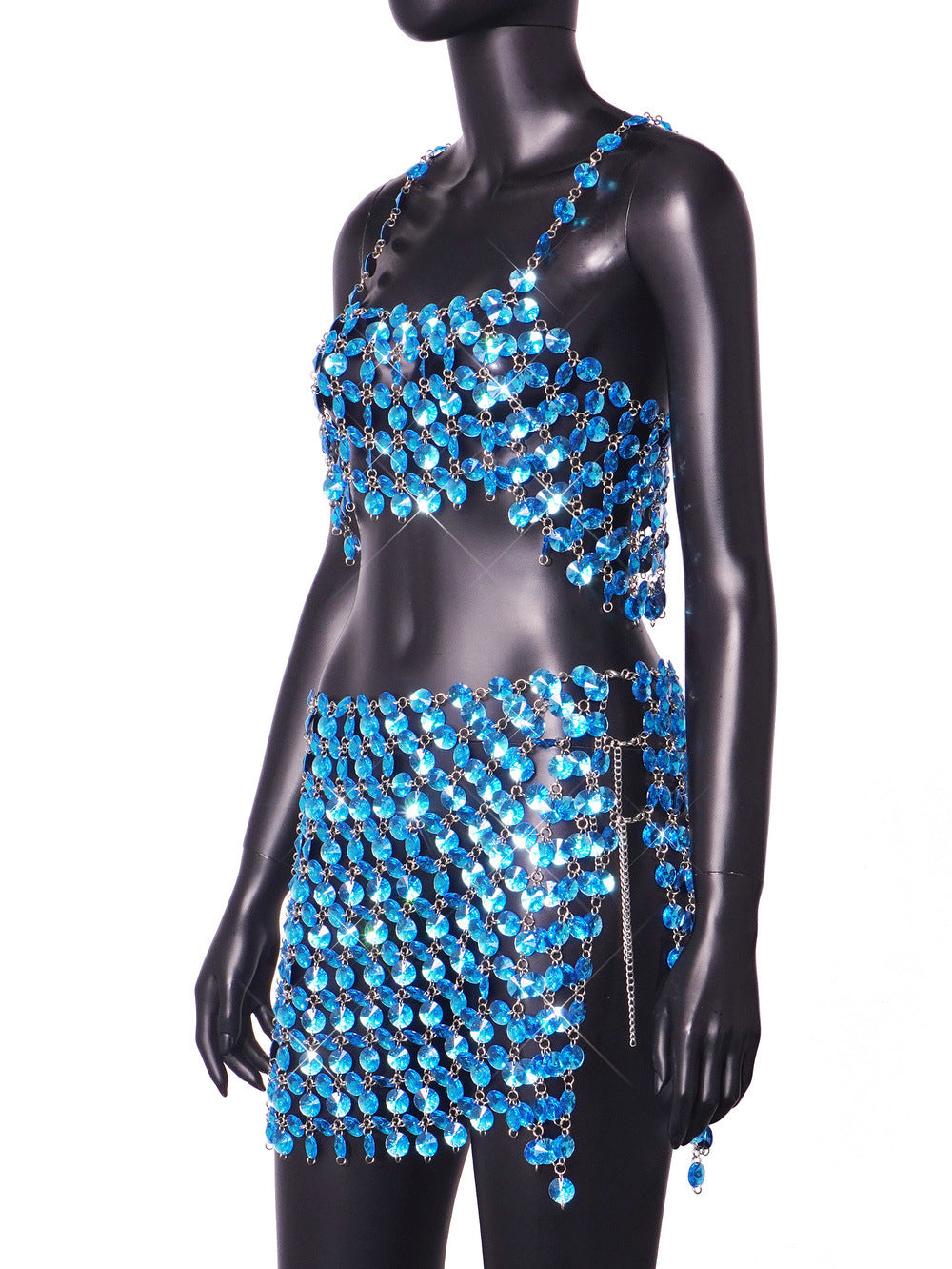 Blue Gem Sexy Halter Neck Strap Low Back Women's Vest Slit Skirt Two-Piece Set 10