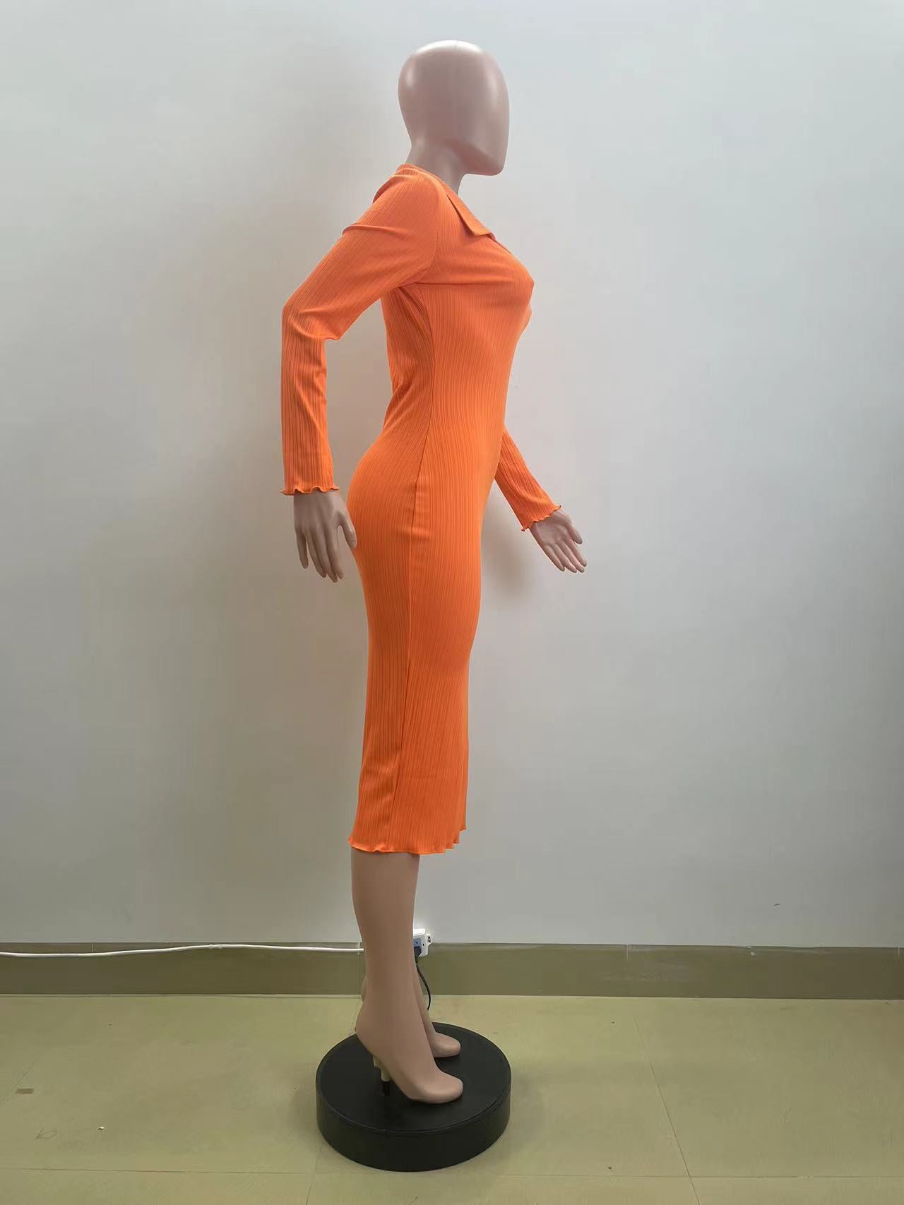 Women Polo Neck Slit Solid Dress 10