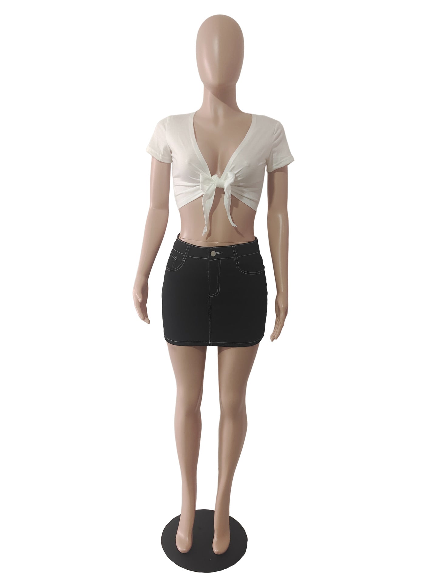 Women's Short Skirt High Stretch Solid Color Sexy Denim Skirt 8