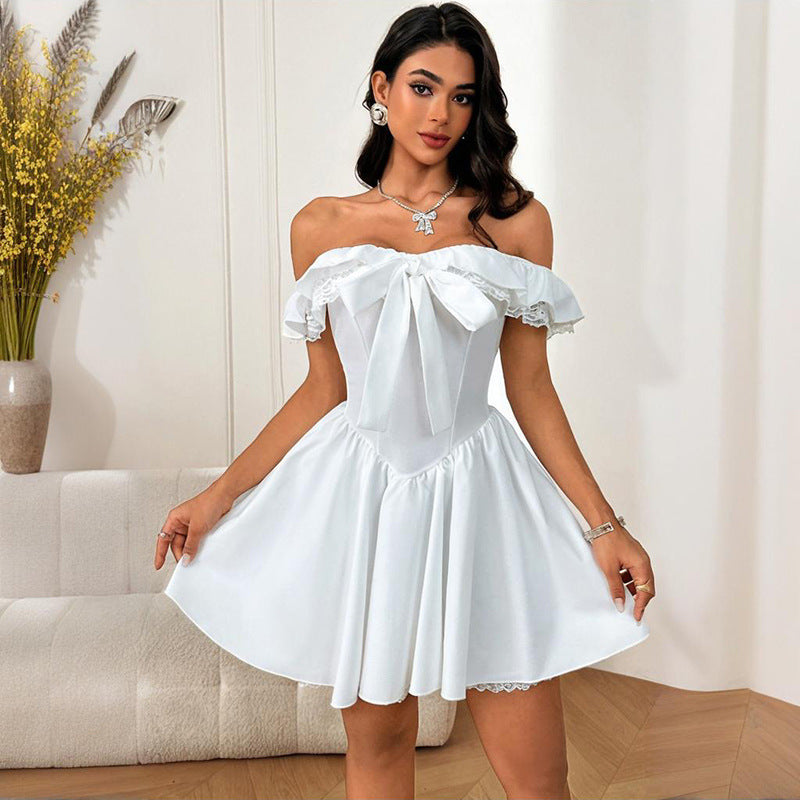 Off-Shoulder Slim Waist A-Line Mini Dress Chic Cocktail Dress
