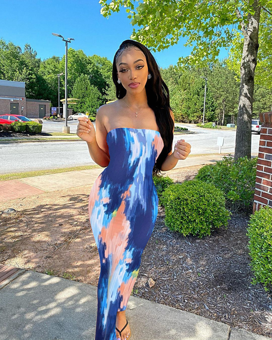 Women's Plus Size Women's Spring/Summer Colorful Tie Dye Off Shoulder Wrap Dress