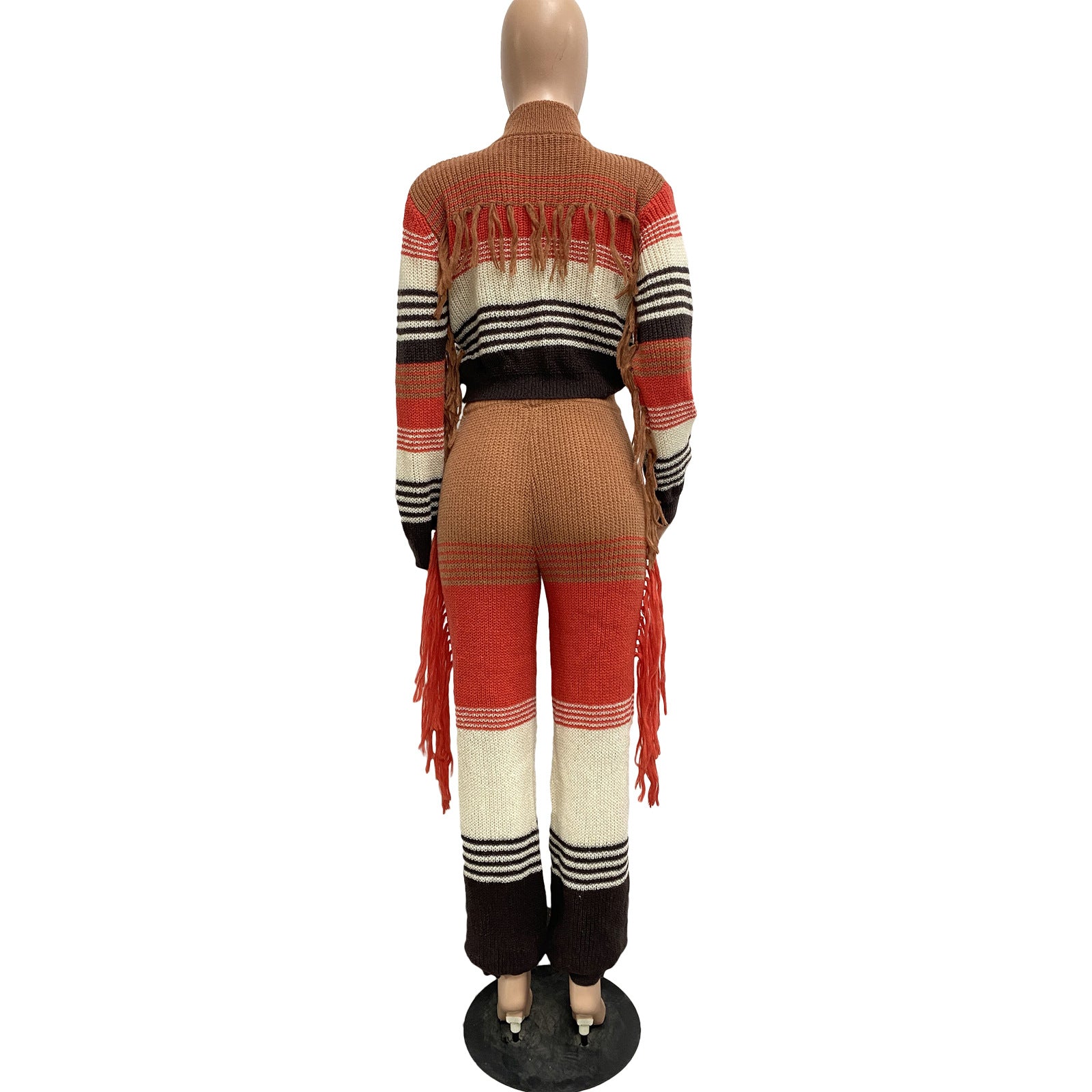 Women Casual Knitting Pocket Crochet Top and Pant Two-piece Set 15