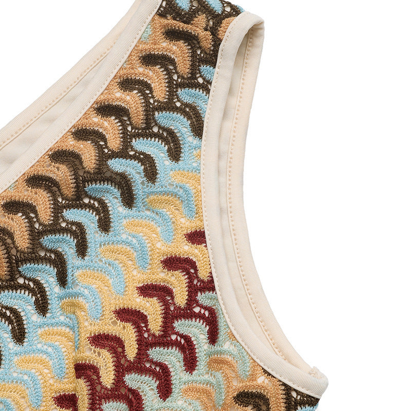 Summer Open-Waist Striped One-Shoulder Hollow Sleeveless  Mini Dress 8