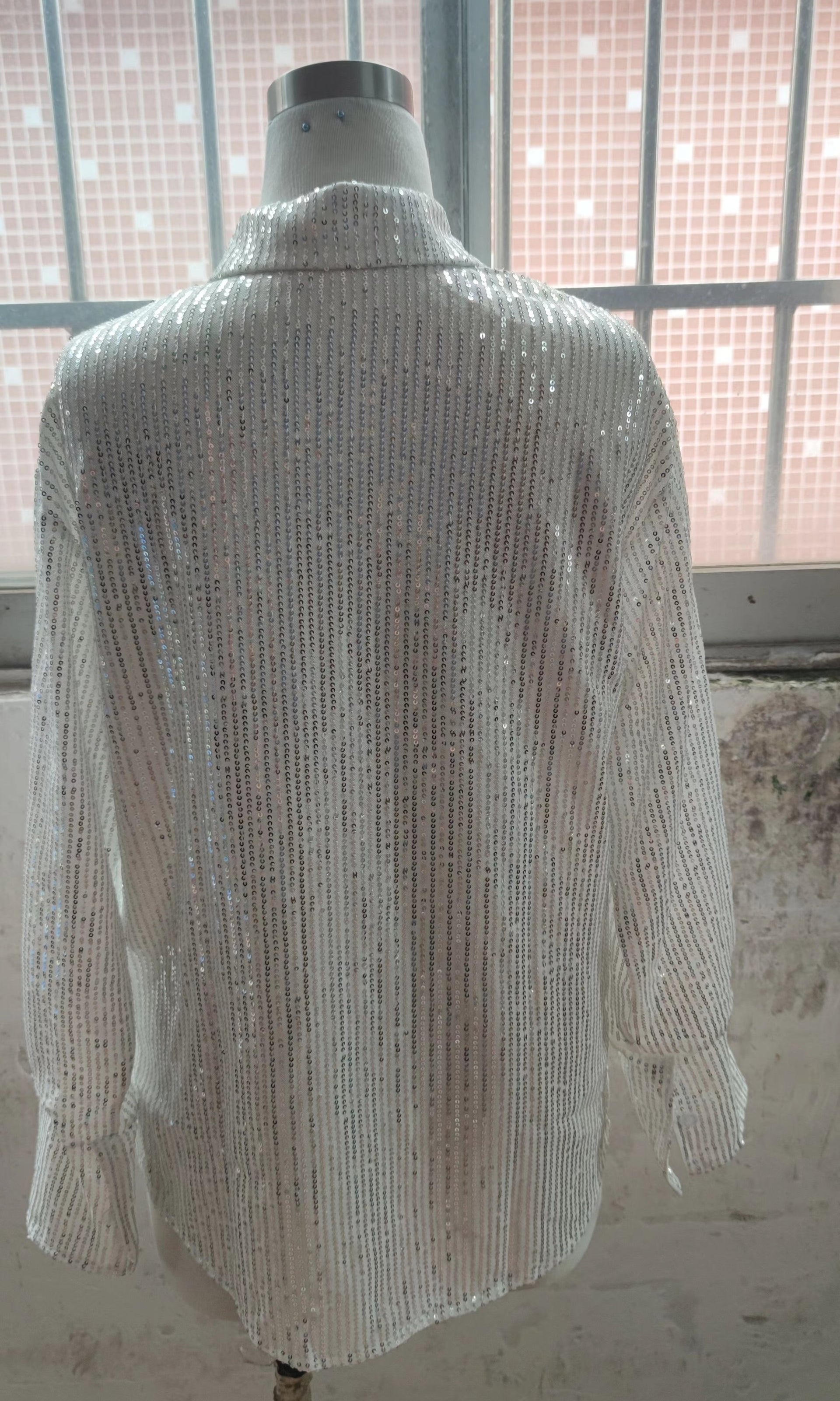 Women sequined loose long shirt 6