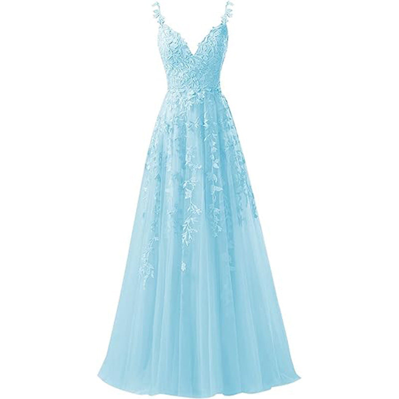 Women suspender tulle lace applique party ball evening dress（Processing time need 3-6 days） 9