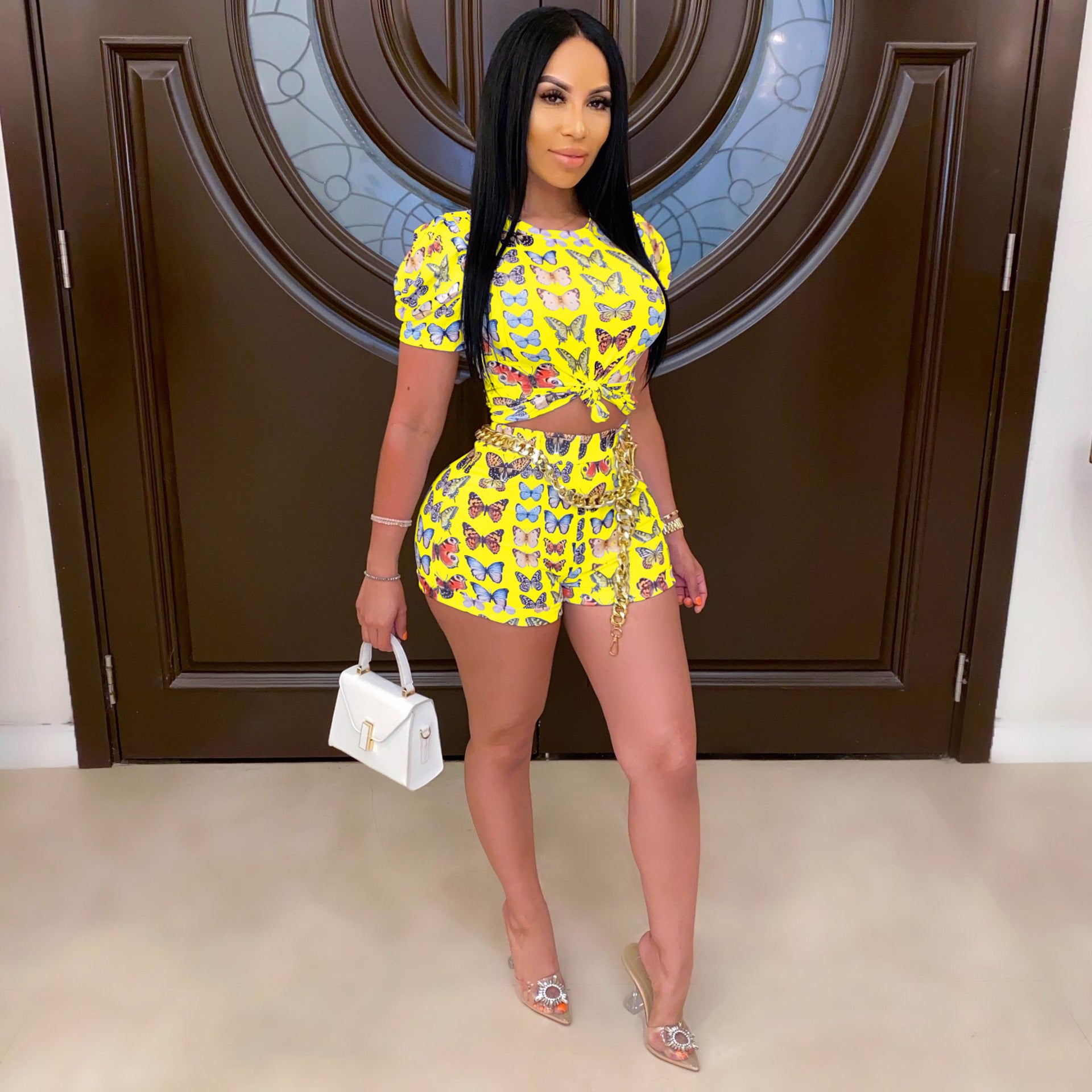 Women’s T-Shirt & Shorts Set Butterfly Print Summer Outfit 3