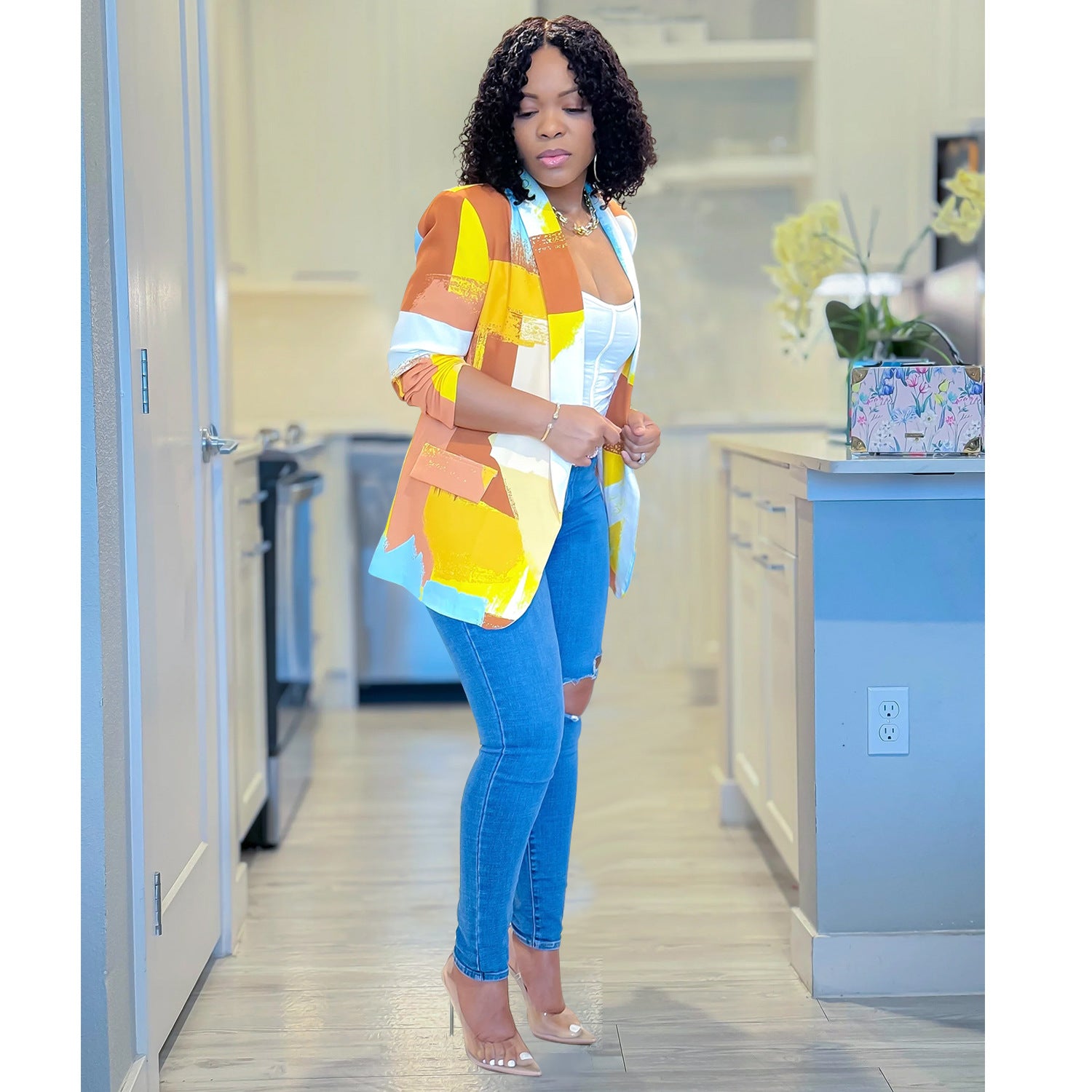 Fashion Women's Long-Sleeved Printed Blazer Trendy Jacket 6