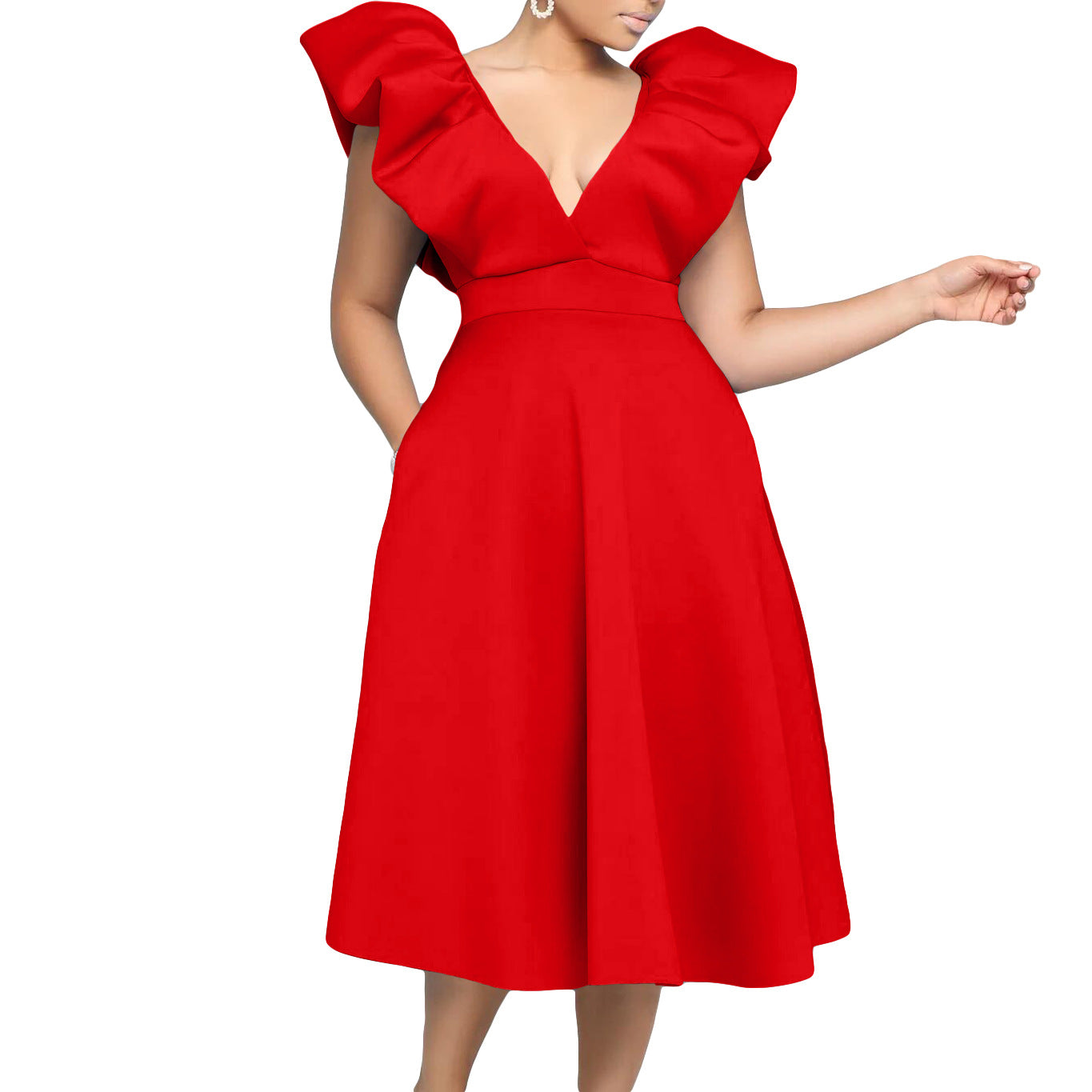 Women's Deep V Neck Sexy Swing Formal Party Dress 10