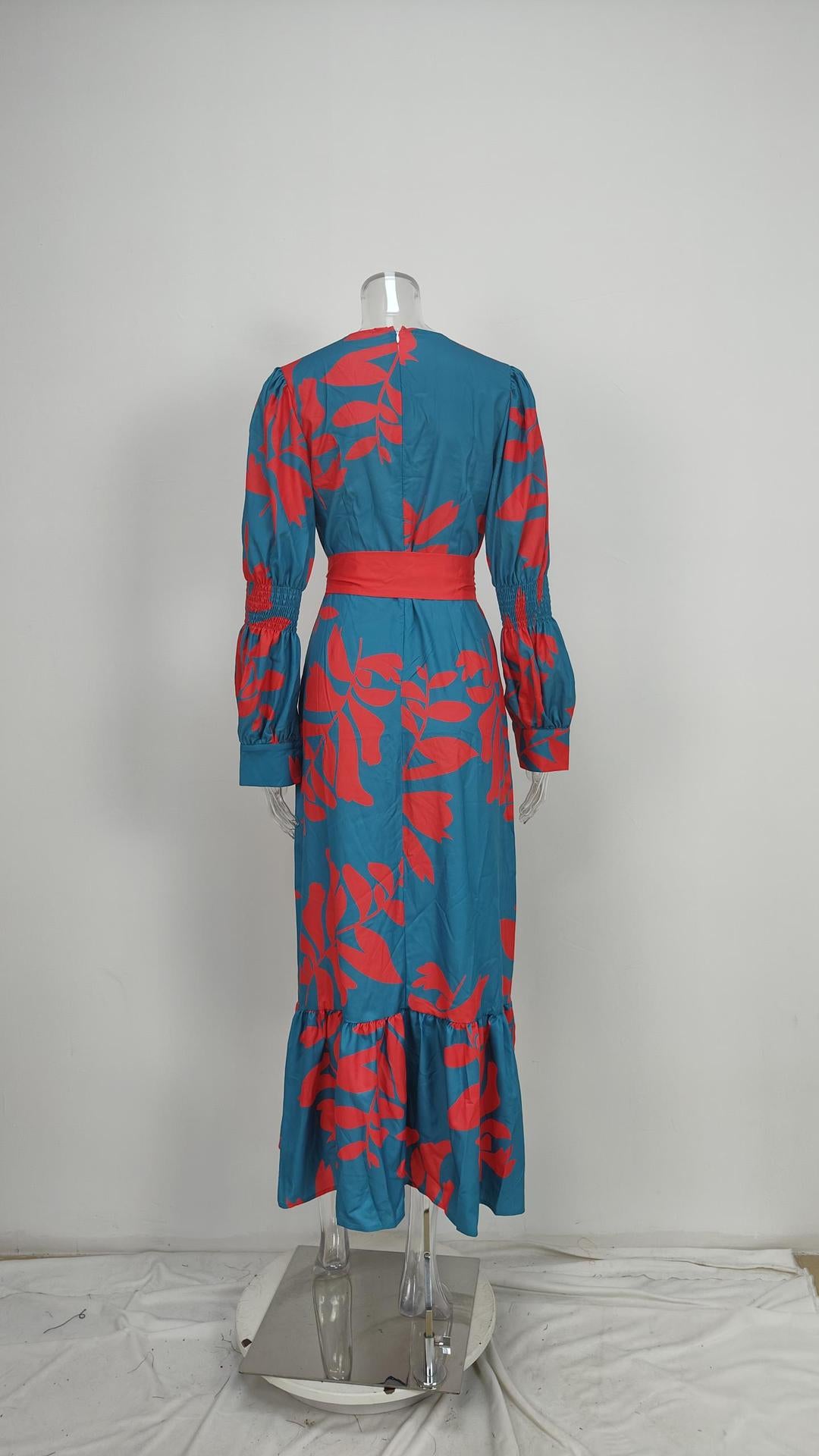 Women button V neck elegant print lace dress 4