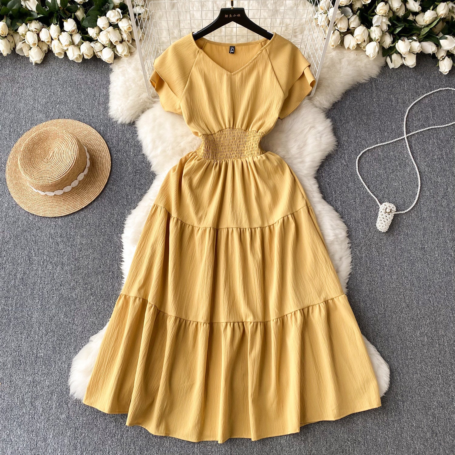 Women vintage pleated Long Dress 7