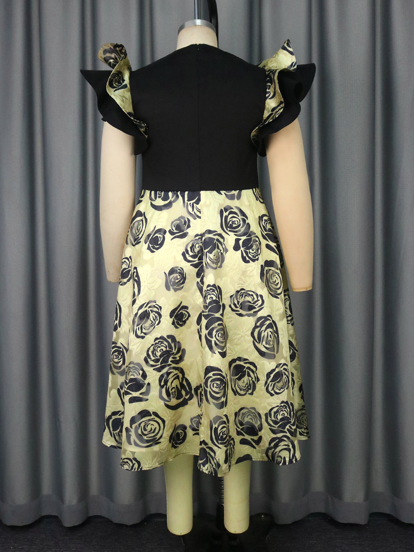 Women square neck Ruffle Sleeve rose jacquard Formal Party Dress 5