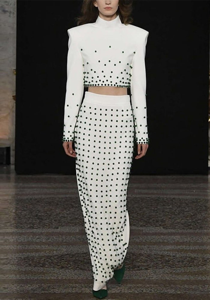 Women beaded top + skirt two-piece set