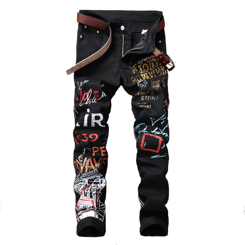 Men's Stretch Casual Printed Straight Denim Pants 5