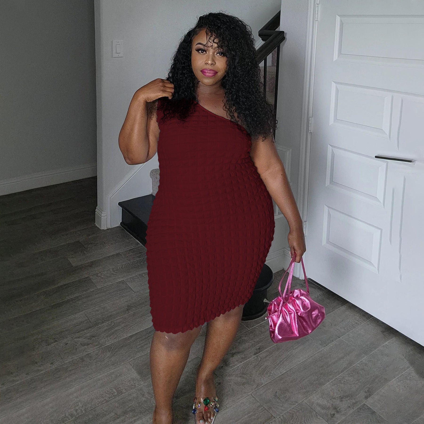 Women's Sexy Slash Shoulder Solid Color Slim Bodycon Dress 8