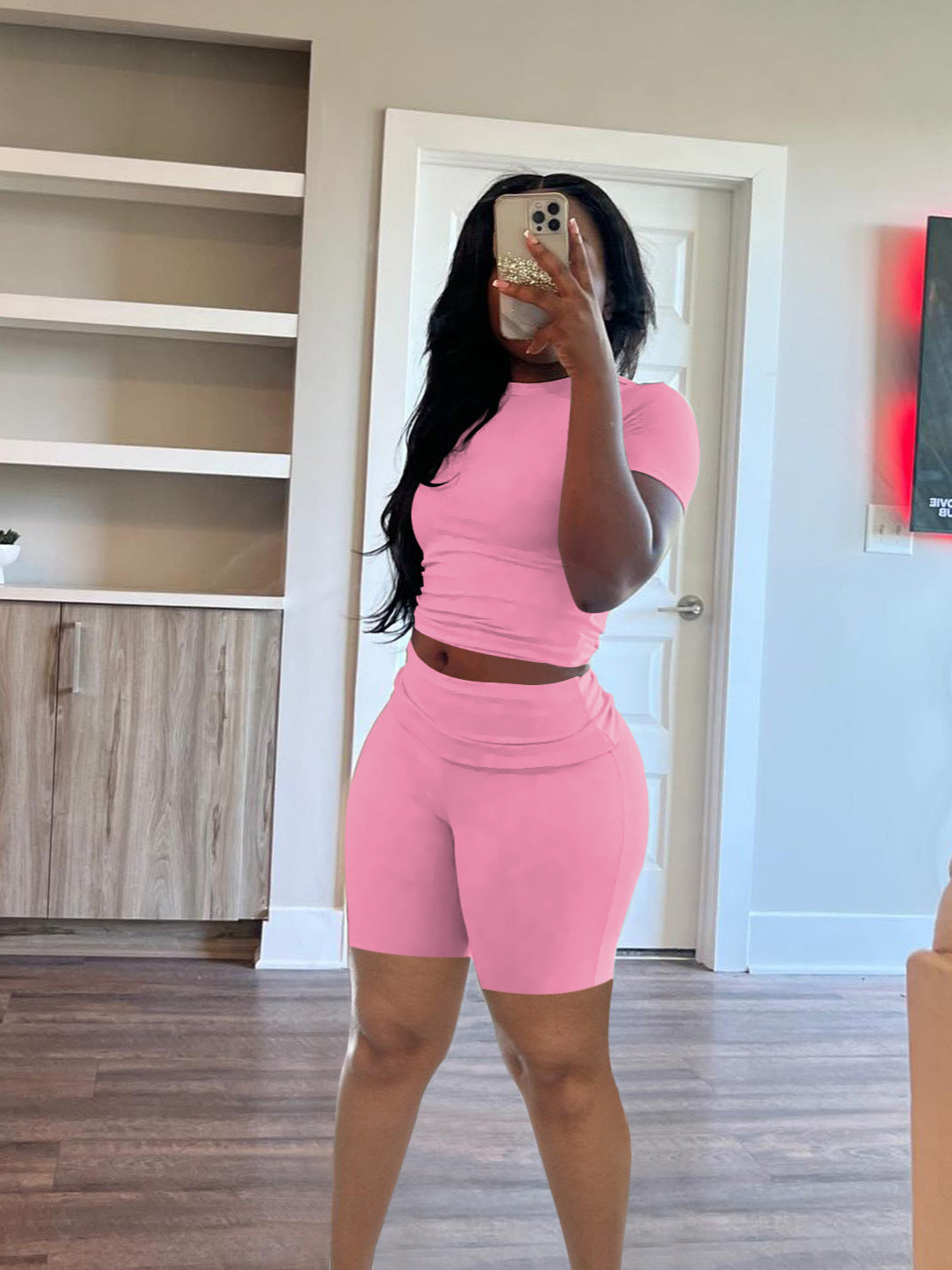 Short-Sleeve Round Neck Shorts Set Casual Summer Outfit 7