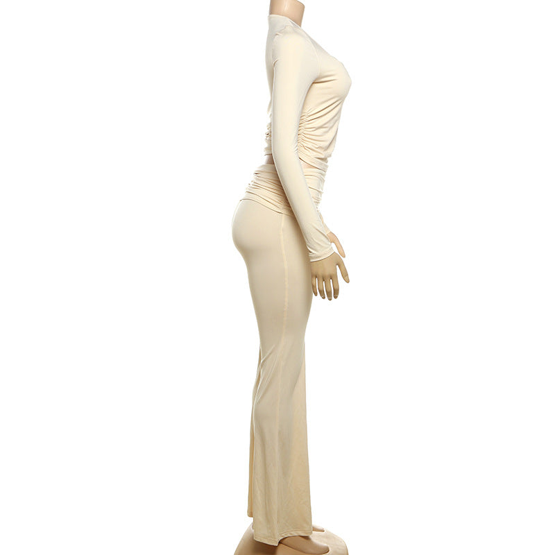 Autumn Fashion Solid Color Casual Square Neck Long-Sleeved Slim Two Piece Pants Set 8