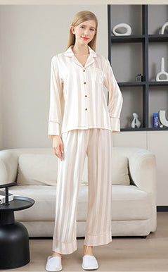 Ice Silk Couple's Pajamas Set Long Sleeve Nightwear for Men & Women 5