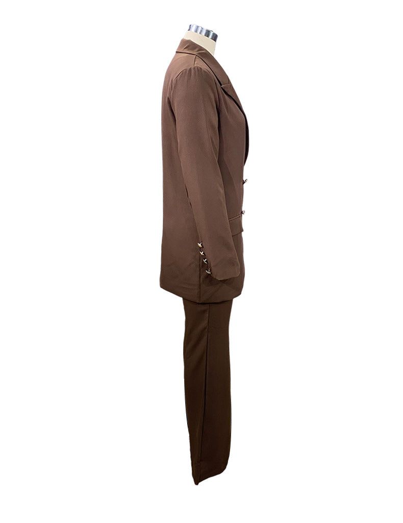 Women's Fall Solid Casual Suit Wide Leg Pants Suit Two Piece 14